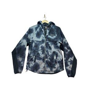 Champion Men’s Grey Navy Hooded Black Zipper Tie Dye Windbreaker Jacket Size S